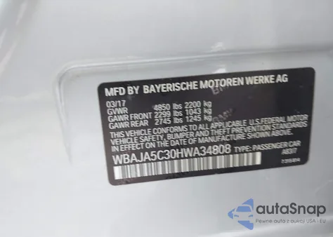 2017 BMW 530I z USA, uszkodzony, nr VIN WBAJA5C30HWA34808